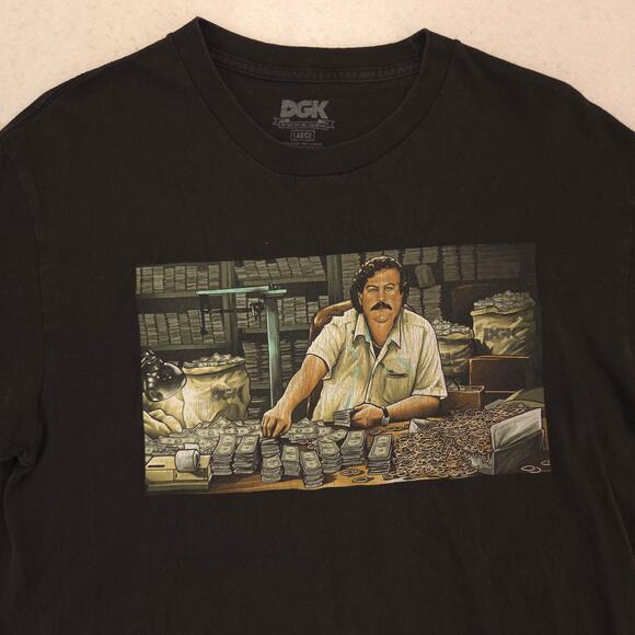 DGK Pablo Escobar Short Sleeve Graphic Crew Neck Shirt Mens Size Large L Black - Picture 1 of 9